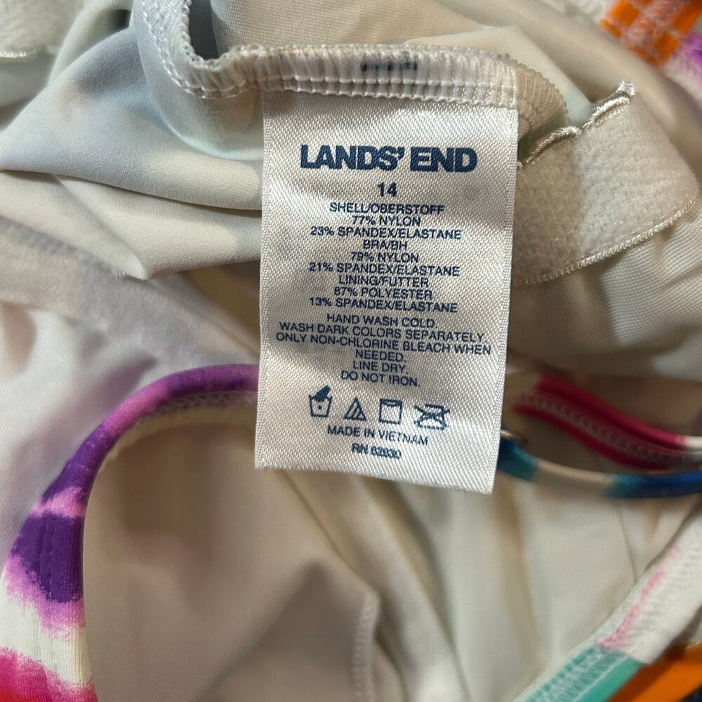 Lands End Tie Dye Rainbow Tankini Top Womens 14 Striped Beach Vacation Swim - Picture 2 of 4
